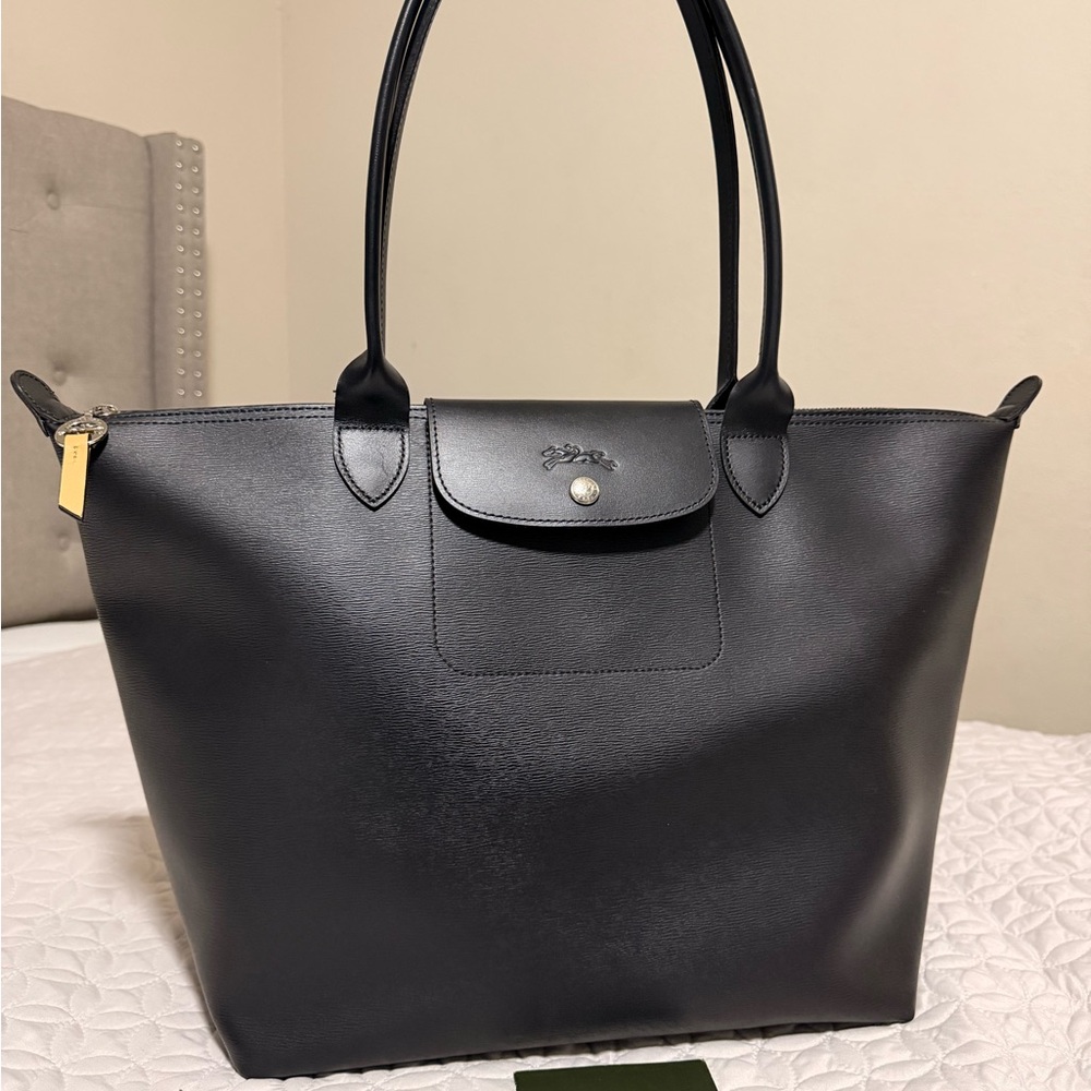 Longchamp Black Leather Tote Bag